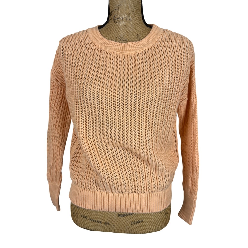 Kinross Chunky Knit Crew Neck Sweater Shaker Stitch Peach Orange Size Medium